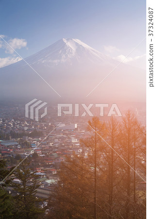 Fuji Mountain with residence area on ground 37324087
