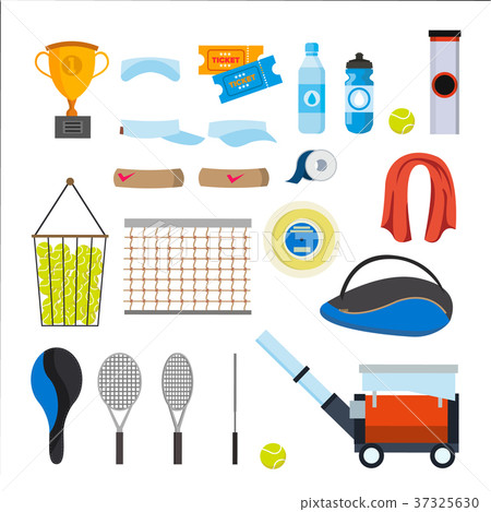 Tennis Icons Set Vector. Tennis Accessories 37325630