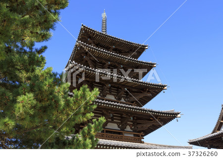 圖庫照片: 奈良縣,法隆寺,五重塔