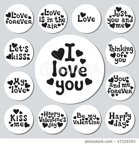 Valentines day round stickers set. Romantic labels 37326565
