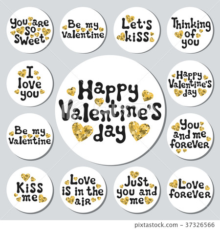 Valentines day round stickers set. Romantic labels 37326566