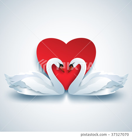 Valentines background with two 3d swans and heart Valentines background with two 3d swans and heart 37327070