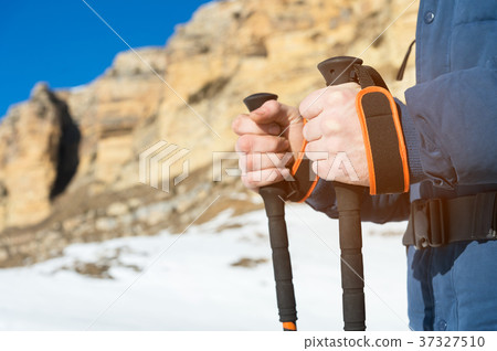 Portrait A bearded hipster with a backpack and in 37327510