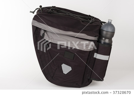 Bike carrier bag on rear rack, in pocket is bottle 37328670