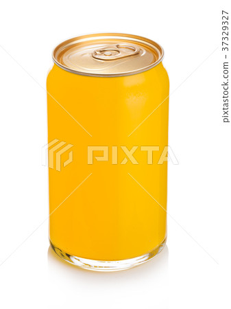 Glass with orange soda drink aluminium tin top 37329327