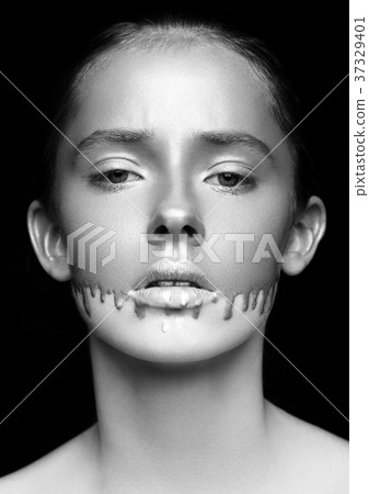 Beauty portrait with foundation makeup over face 37329401