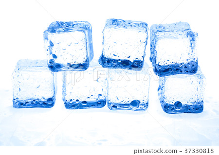 Blue ice cubes on white background. Blue ice cubes on white background. 37330818