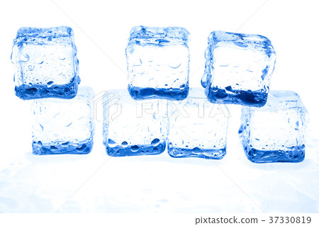 Blue ice cubes on white background. Blue ice cubes on white background. 37330819