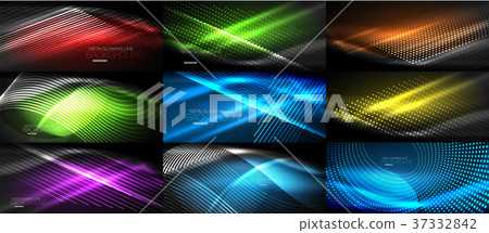Set of neon smooth wave digital abstract Set of neon smooth wave digital abstract 37332842