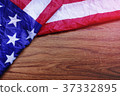 USA Flag on Brown Wooden Board Scene 37332895