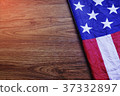 USA Flag on Brown Wooden Board Scene 37332897