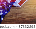USA Flag on Brown Wooden Board Scene 37332898