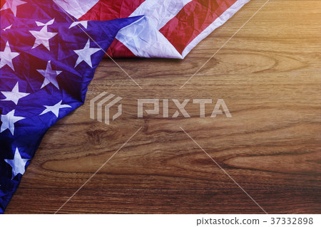 USA Flag on Brown Wooden Board Scene 37332898