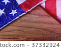 USA Flag on Brown Wooden Board Scene 37332924