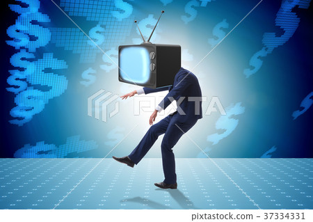 Media zombie concept with man and tv set instead Media zombie concept with man and tv set instead 37334331
