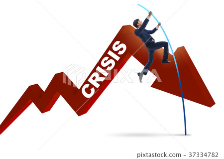 Businessman pole vaulting over crisis in business 37334782
