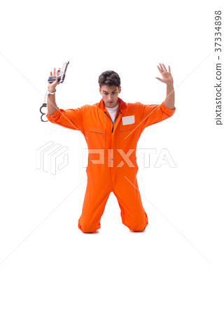 Prisoner with gun isolated on white background 37334898