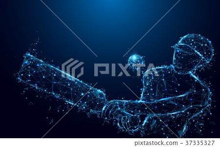 Abstract batsman playing cricket from form lines 37335327