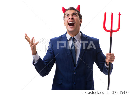 Evil devil businessman with pitchfork isolated on 37335424