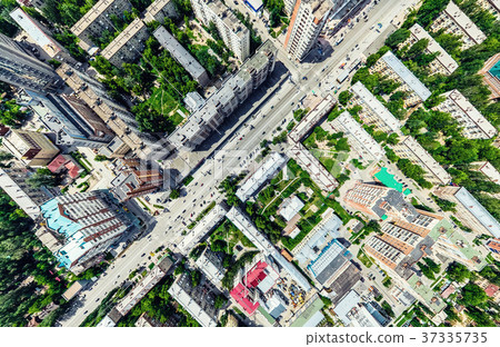 Aerial city view with crossroads and roads, houses 37335735