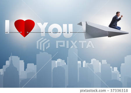 Romantic concept with man on paper plane I Love 37336318