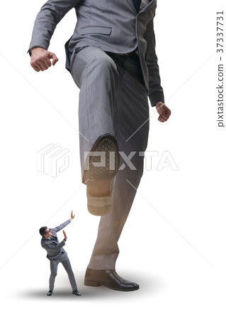 Bad angry boss kicking employee in business Bad angry boss kicking employee in business 37337731