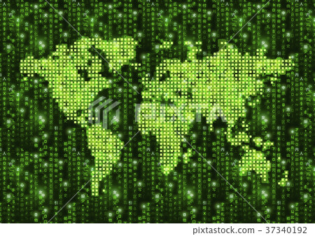 Hi-tech pixelated world map on green matrix 37340192
