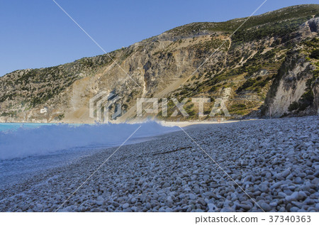 close-up of pebbles waves  myrtos kefalonia beach 37340363