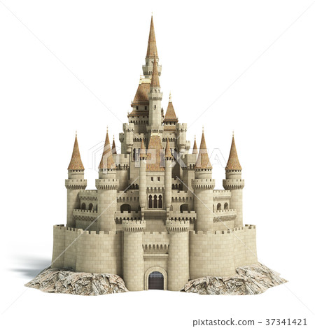 Old fairytale castle on the hill isolated on white Old fairytale castle on the hill isolated on white 37341421