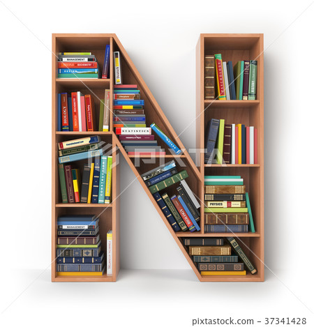 Letter N. Alphabet in form of shelves with books Letter N. Alphabet in form of shelves with books 37341428