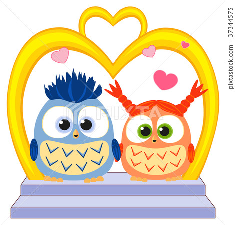 Cute baby owl in love wedding poster, heart, arc 37344575