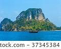 Long tail boat on the sea and rock, Krabi, Thailan 37345384
