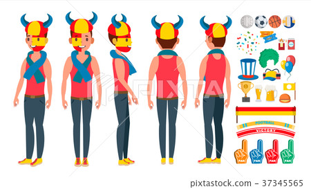 Team Supporter Man Vector. Young Man With Flags Team Supporter Man Vector. Young Man With Flags 37345565