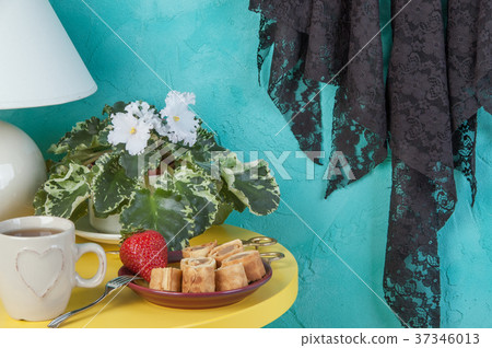 Bedroom decor on aquamarine background Bedroom decor on aquamarine background 37346013