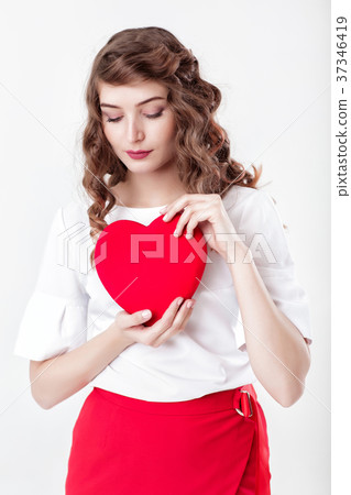woman holding red heart woman holding red heart 37346419