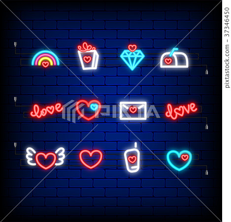 Neon happy Valentines Day set icon Neon happy Valentines Day set icon 37346450