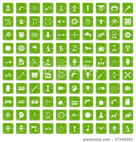 100 gear icons set grunge green 37348385