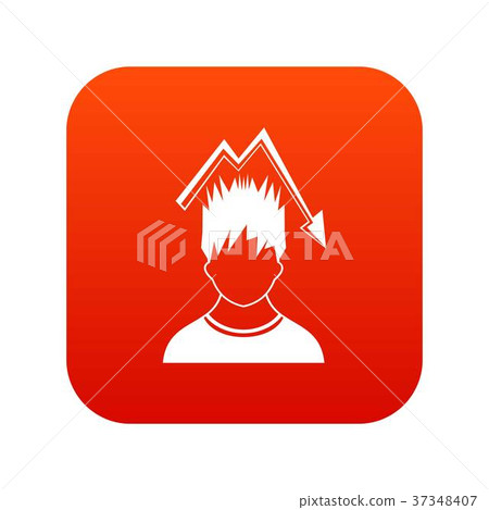 Man with falling red graph over head icon digital red Man with falling red graph over head icon digital red 37348407