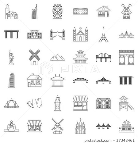Tower icons set, outline style Tower icons set, outline style 37348461