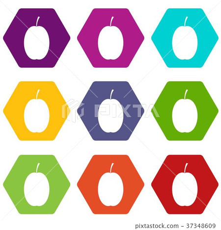 Plum icon set color hexahedron 37348609