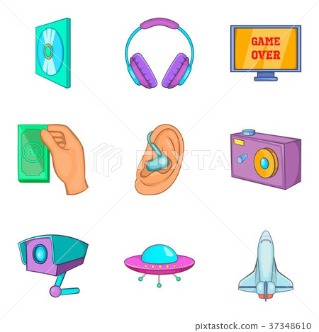 Media clouding icon set, cartoon style 37348610
