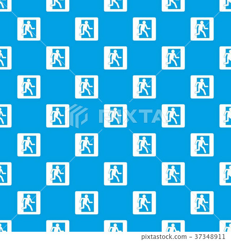 Fire exit sign pattern seamless blue 37348911