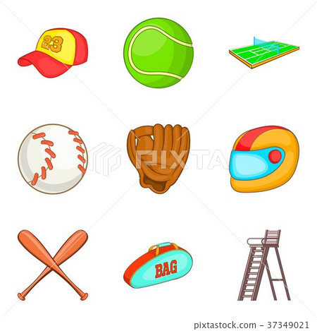 Baseball stuff icons set, cartoon style - Stock Illustration [37349021 ...