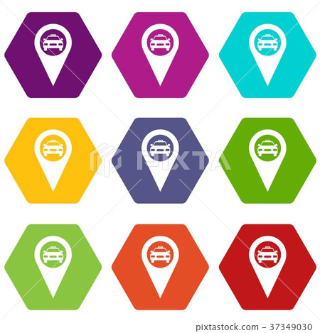 Geo taxi icon set color hexahedron 37349030