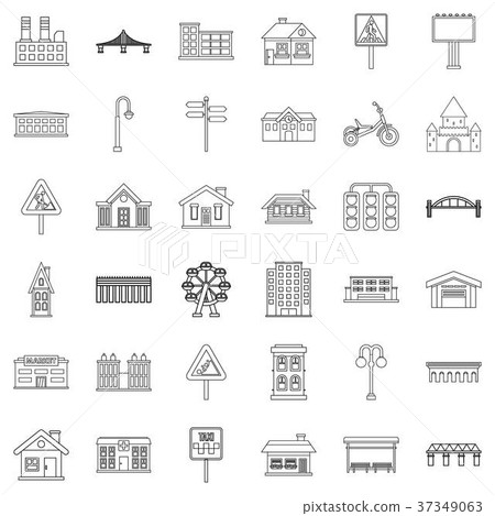 Building icons set, outline style - Stock Illustration [37349063] - PIXTA