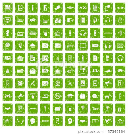 100 audio icons set grunge green 37349164