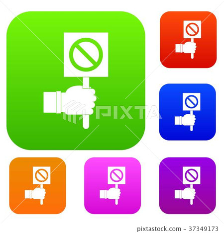Hand showing stop signboard set color collection Hand showing stop signboard set color collection 37349173