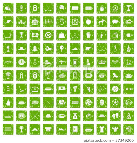 100 hockey icons set grunge green 37349200