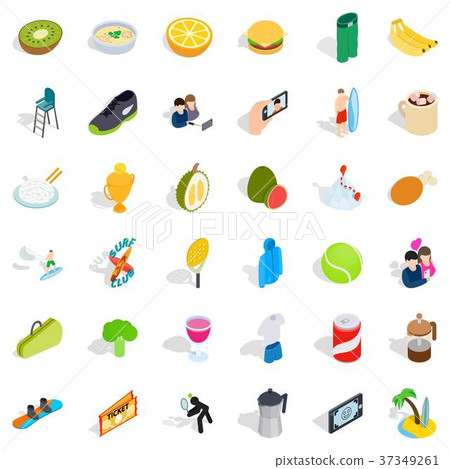 Surf club icons set, isometric style 37349261