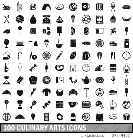 100 culinary arts icons set, simple style 100 culinary arts icons set, simple style 37349402